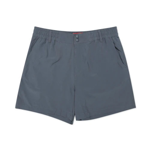 Burlebo men's everyday short in river rock grey, laid flat