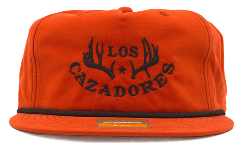 Los Cazadores Original Horns Logo Rope Cap Variant Color Orange and Black. Front View.