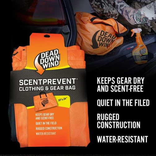 Dead Down Wind ScentPrevent bag keeps gear dry and scent-free callout with the bag in a truck