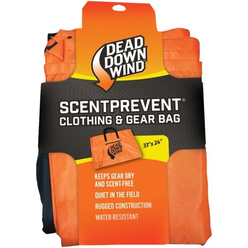 Dead Down Wind ScentPrevent clothing and gear bag in orange packaging, front