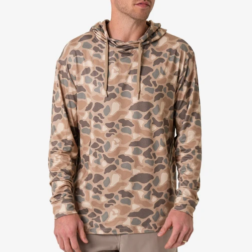Burlebo performance hoodie in pintail camo on model