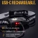 Close-up of the LuxPro headlamp's USB-C charging port with red charge indicator light