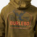 Close-up of the big game hunts back graphic with deer head and orange Burlebo Outdoors lettering
