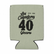 Front view of the Los Cazadores 40 Years commemorative sage green neoprene can cooler on a white background.