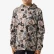 Kid wearing the Burlebo youth performance hoodie in a grey and brown duck camo, close-up