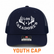 Front view of Los Cazadores Horns Logo Youth Richardson Cap in Navy with Navy Mesh Coloring with white background.