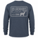 Back view of a Los Cazadores adult long-sleeve performance shirt displayed on an invisible ghost mannequin against a white background. The heather slate-blue shirt features a large tonal gray Los Cazadores graphic centered across the upper back with "LOS CAZADORES," "Hunting Headquarters," "Since 1986," and a whitetail deer silhouette enclosed within a rectangular border. The long-sleeve construction and heathered fabric texture are showcased in a clean ecommerce-style product image.