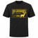 Front view of a Los Cazadores adult short-sleeve t-shirt displayed on an invisible ghost mannequin against a white background. The black crew neck tee features a large vintage-inspired gold graphic centered on the chest with "LOS CAZADORES," "Hunting Headquarters," and "Since 1986" text alongside a whitetail deer silhouette. The shirt has a classic fit with short sleeves and is presented in a clean ecommerce-style product image highlighting the bold front design and premium hunting lifestyle branding.