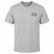 Front view of a Los Cazadores adult short-sleeve t-shirt displayed on an invisible ghost mannequin against a white background. The light gray crew neck tee features a small dark gray Los Cazadores antler logo printed on the wearer's left chest. The shirt has a classic relaxed fit, short sleeves, and a clean, minimalist design. Presented in a professional ecommerce-style product image highlighting the garment's color, fit, and branding details.