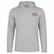 Light gray Los Cazadores performance sun hoodie displayed on a ghost mannequin against a white background. Features a lightweight long-sleeve hooded design with a small red Los Cazadores antler logo printed on the left chest, moisture-wicking fabric, and athletic fit for outdoor hunting and fishing activities.