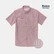 Poncho Western pearl snap short sleeve performance shirt in a maroon and white micro-check, front view with fabric swatch
