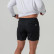 Model wearing the Burlebo men's athletic shorts in black camo, side view