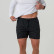 Model wearing the Burlebo men's athletic shorts in black camo
