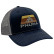 Pnuma Force Trucker Cap in Navy with retro striped Pnuma mountain patch and grey mesh back