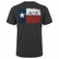 Los Cazadores Texas Preferred short sleeve t-shirt in charcoal heather gray displayed on a male ghost mannequin against a white background, featuring a large distressed Texas flag graphic with the Los Cazadores antler logo and Hunting Headquarters text across the upper back.