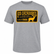 Front view of a heather gray Los Cazadores short-sleeve graphic T-shirt laid flat. Features a large vintage-style black and gold chest graphic with a deer silhouette and the text "Los Cazadores Hunting Headquarters Since 1986," creating a classic hunting-inspired design.