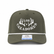 Front view of the Los Cazadores military green rope cap with white horn logo embroidery and brim sticker on a clean white background.