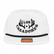 Front view of a white Los Cazadores rope hat with black embroidered logo and black rope detail on white.