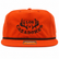 Front view of a blaze orange Los Cazadores rope hat with black embroidered logo and black rope detail on white.