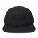 Front view of a black blackout Los Cazadores cap with tonal embroidered logo and flat brim on white.
