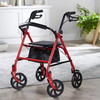 McKesson Folding Steel 4 Wheel Rollator, 12-Inch Seat Width, Red