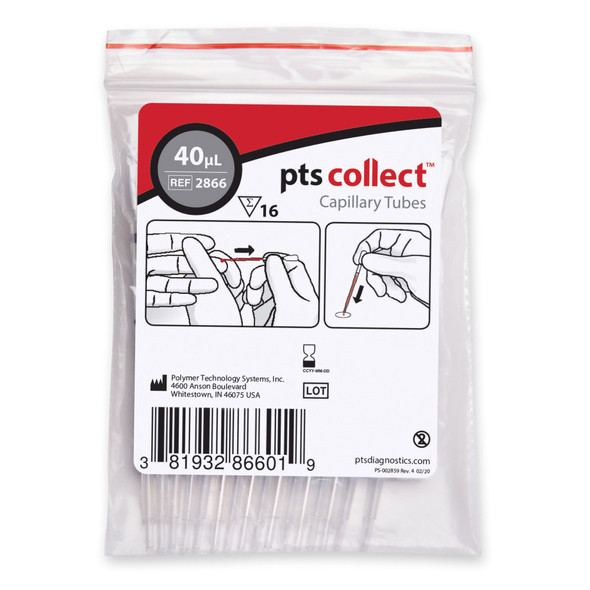 PTS Diagnostics Capillary Blood Collection Tube, 40 µL