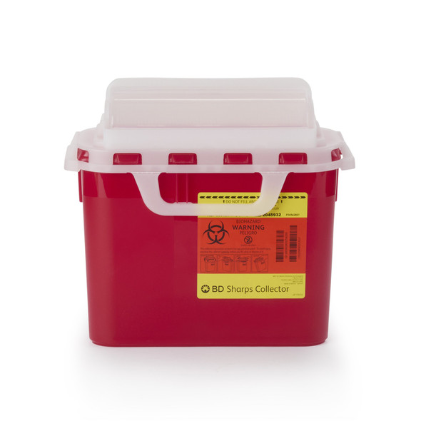 Becton Dickinson Red Sharps Container, 5.4 Quart, 10¾ x 10¾ x 4 Inch