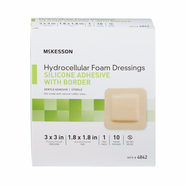 McKesson Silicone Adhesive with Border Silicone Foam Dressing, 3 x 3 Inch