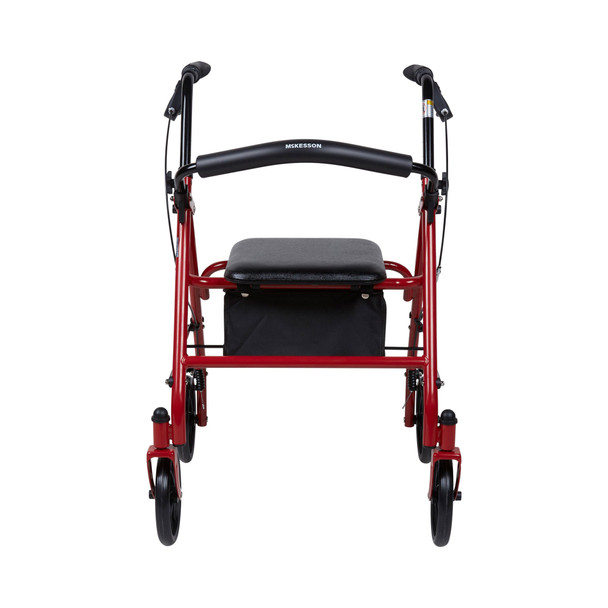 McKesson Folding Steel 4 Wheel Rollator, 12-Inch Seat Width, Red