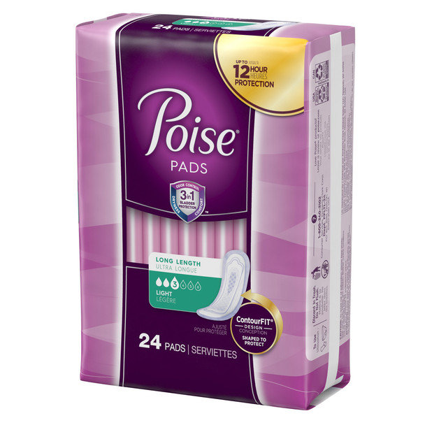 Poise Bladder Control Pad, Long, Light Absorbency, Disposable, Absorb-Loc Core, Female, One Size Fits Most