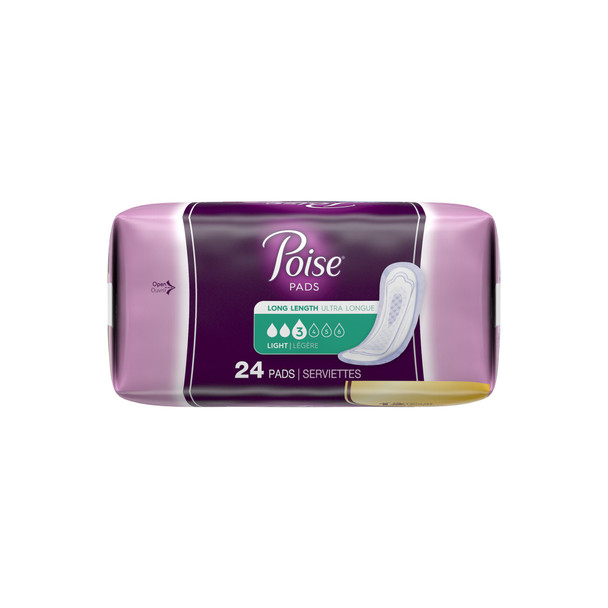 Poise Bladder Control Pad, Long, Light Absorbency, Disposable, Absorb-Loc Core, Female, One Size Fits Most