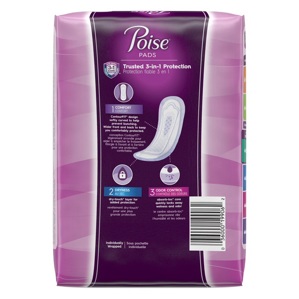 Poise Bladder Control Pad, Long, Light Absorbency, Disposable, Absorb-Loc Core, Female, One Size Fits Most