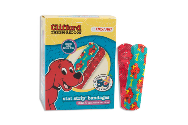 American® White Cross Stat Strip® Clifford the Big Red Dog Adhesive Strip, ¾ x 3 Inch