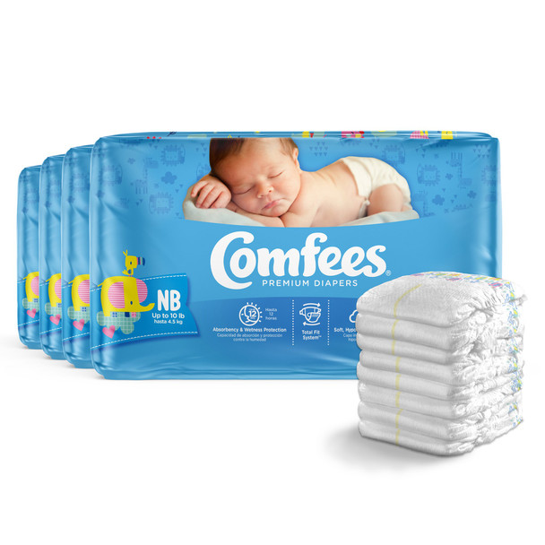 Attends Comfees Premium Baby Diapers, Unisex, Tab Closure, Newborn