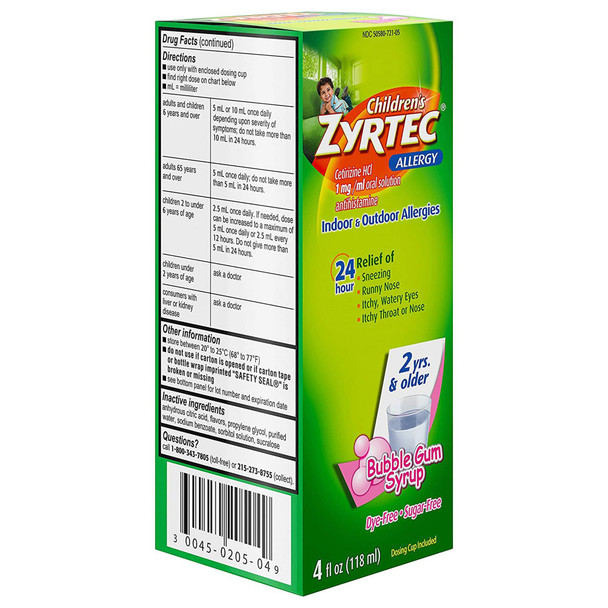 Children's Zyrtec Cetirizine Allergy Relief