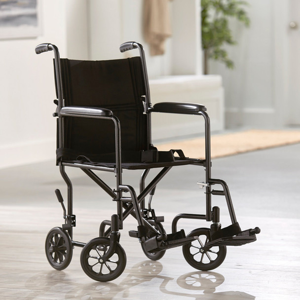 McKesson Lightweight Transport Chair, Black with Silver Vein Finish