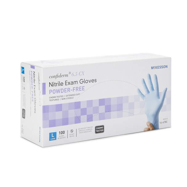 McKesson Confiderm® 6.5CX Extended Cuff Nitrile Extended Cuff Length Exam Glove, Large, Blue