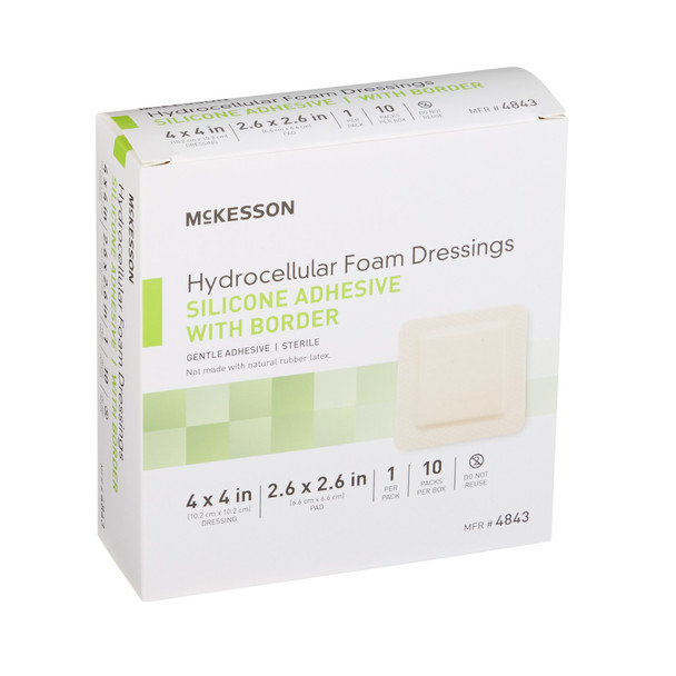 McKesson Silicone Adhesive with Border Silicone Foam Dressing, 4 x 4 Inch