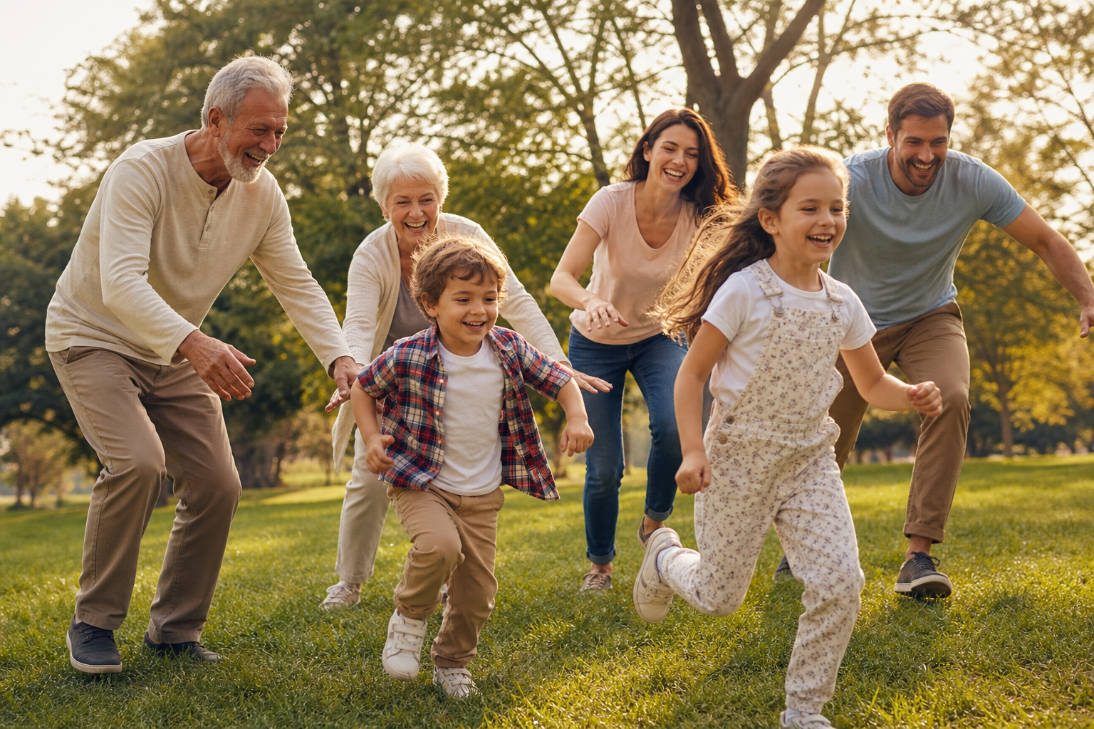 Family Vitality — multigenerational family playing outdoors