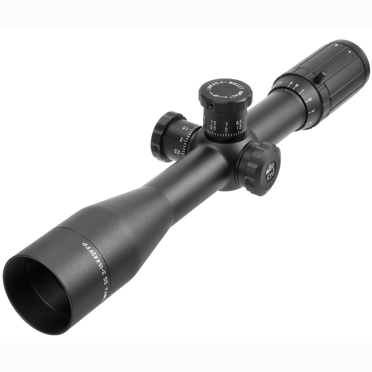SWFA 3-15x42 SS - Mil-Quad Reticle, 30mm, .1 MIL Clicks, Side Focus, First Focal Plane