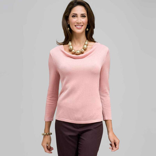 3/4 Sleeve Solid Drape Neck Sweater