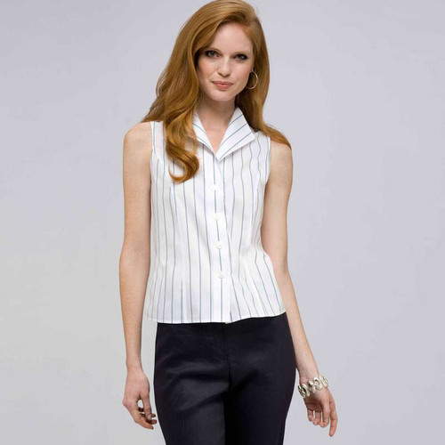 No-Iron Easy Care Double Strip Sleeveless Blouse
