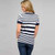 Striped Sleeve V-Neck Roll Cuff Tee