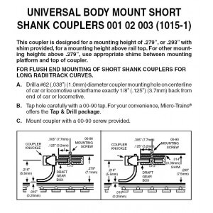 MICRO TRAINS 001 02 003 N UNIVERSAL BODY MOUNT SHORT SHANK COUPLERS