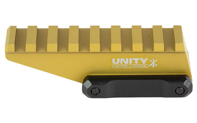 Unity Tactical FAST Absolute Riser FDE mounted on AR-15 with red dot optic