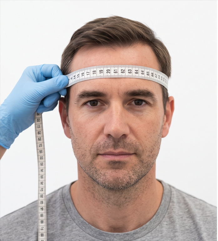 Position tape measure 1 inch above eyebrows