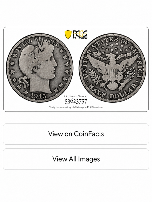 Barber Half Dollar 1915 50C