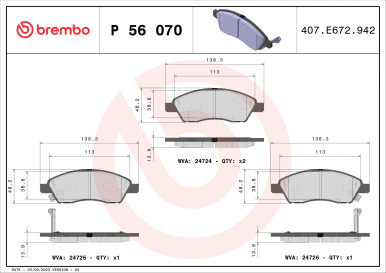 Kit de plaquettes de frein, frein à disque BREMBO P 56 070