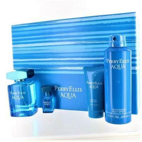 Perry Ellis Aqua 4 Piece Gift Set 4 Piece Gift Set With 3.4 Oz EDT