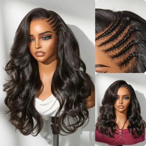 Readitress Side Braided Yaki Body Wave Glueless Ear-to-ear Wig